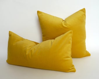 Buttercup Yellow Velvet Pillow, Cotton Velvet Cushion Cover