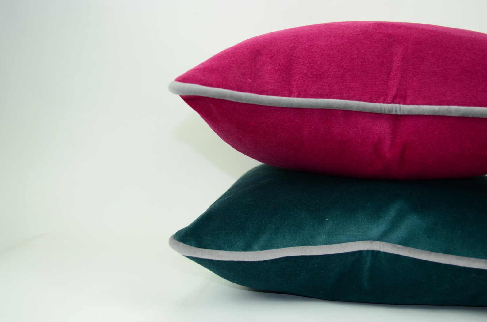 Pink and Grey Piping Pillow Case // Raspberry Velvet Pillow // Etsy