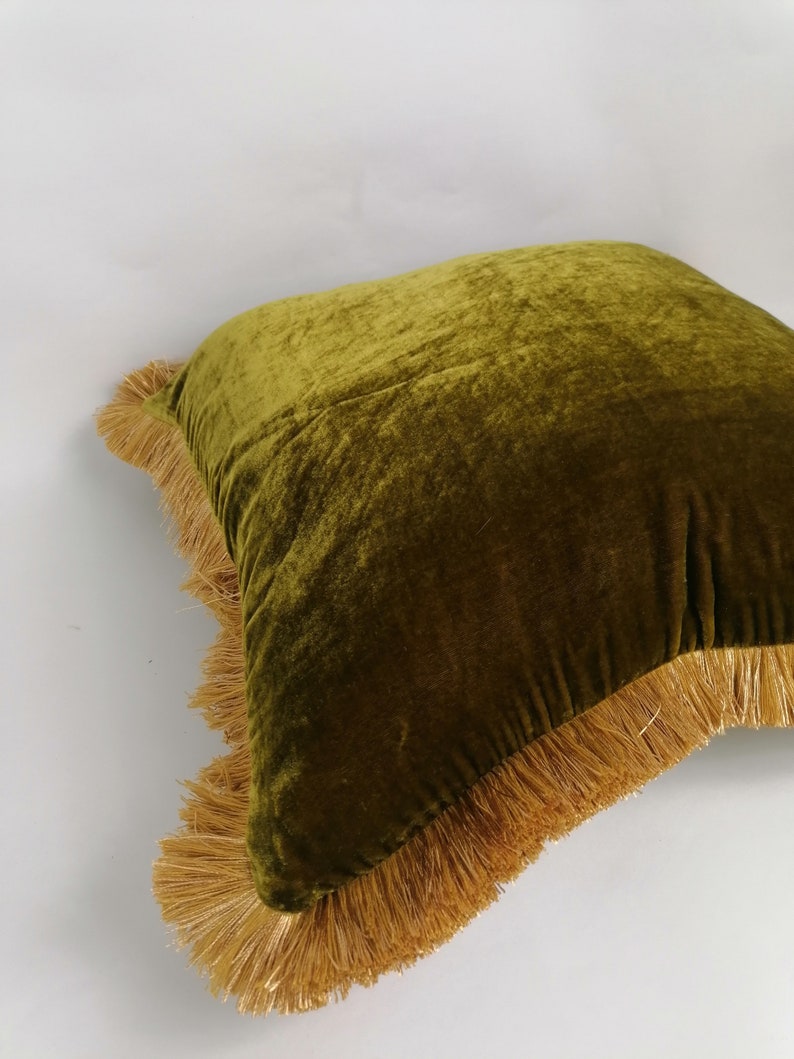 chartreuse silk velvet pillow // green silk velvet cushion image 9