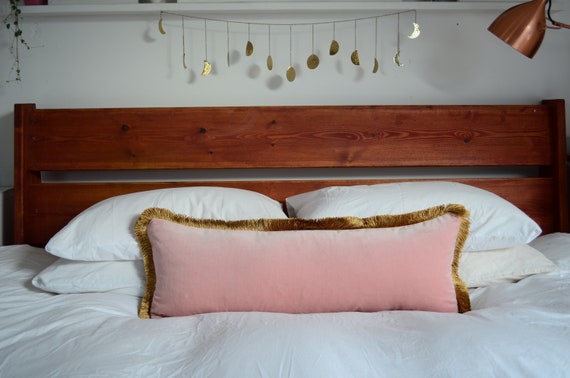 Long Lumbar Pillow Blush Velvet Long Lumbar Pillow Pink and Gold Pillow Gold Fringe Pillow Etsy Canada