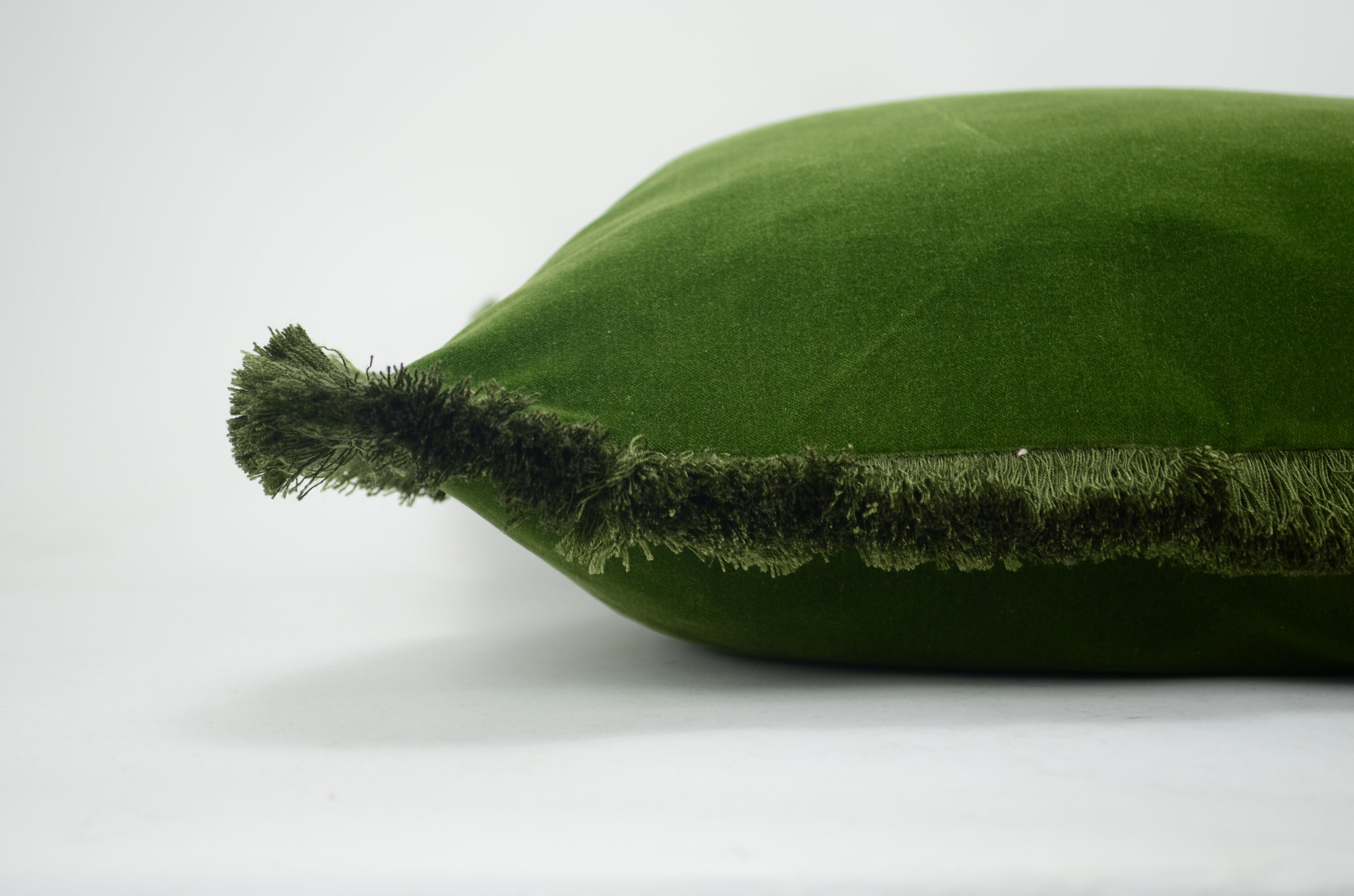 Green Brush Fringe Pillow Cover // Moss Green Velvet Cushion Etsy