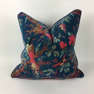 Navy bird pillow// bird of paradise cushions// navy velvet pillow