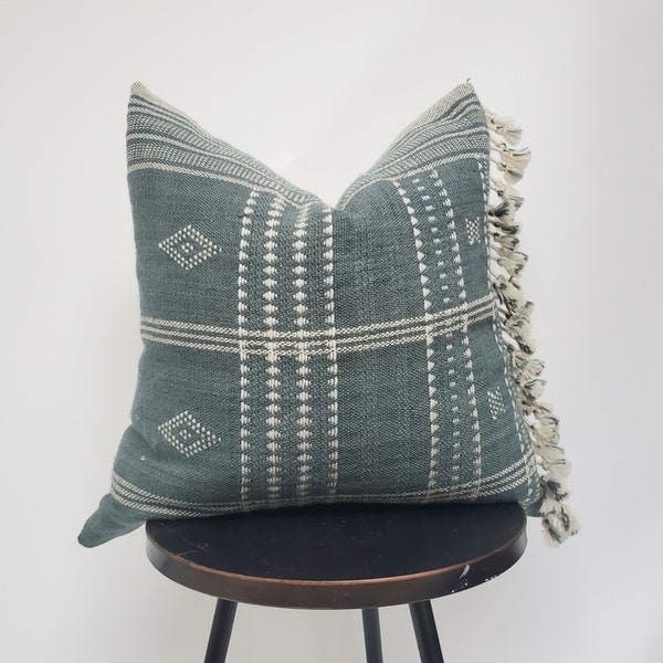 Bhujodi pillow,  blue grey bhujodi cushion, Indian wool pillow, woven wool cushion
