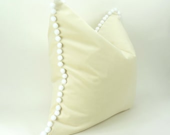 cream pom pom pillow // pom pom cushion // pom pom pillow // cream and white pillow