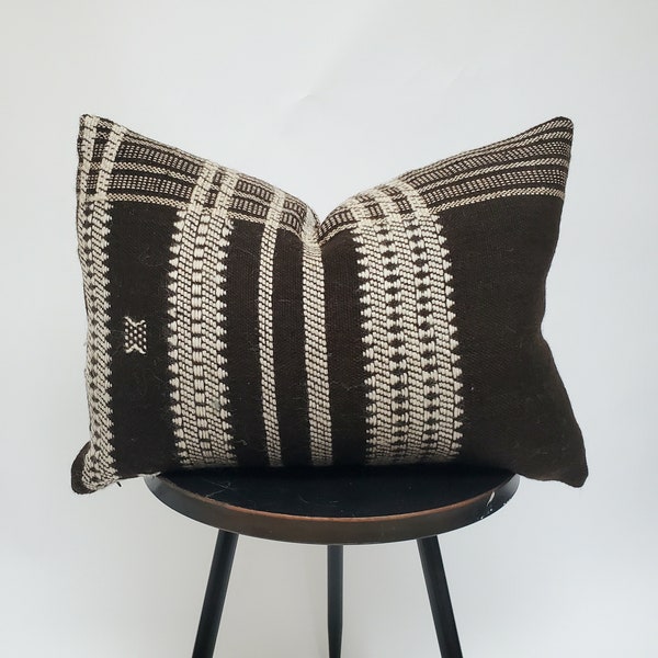 Bhujodi pillow,  black bhujodi cushion, Indian wool pillow, woven wool cushion