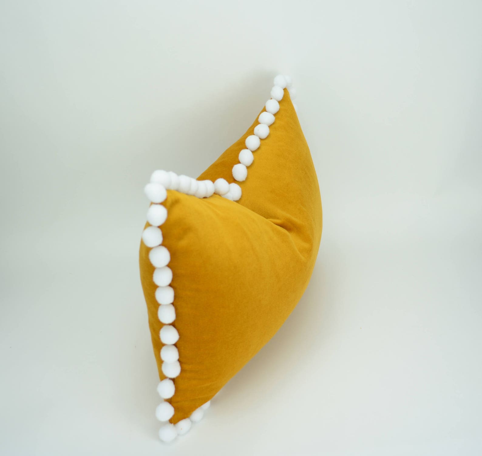 Mustard Pillow With Pom Poms // Pom Pom Cushion // Pom Pom Etsy