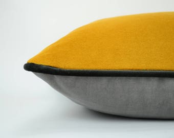 grey and yellow pillow case // yellow and grey velvet cushion // grey and yellow