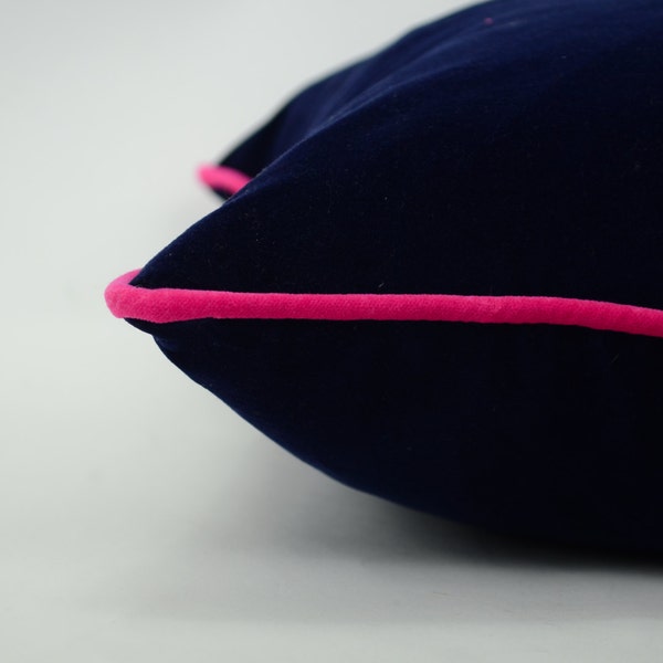navy and pink pillow case // navy and pink cushion // velvet piping pillow
