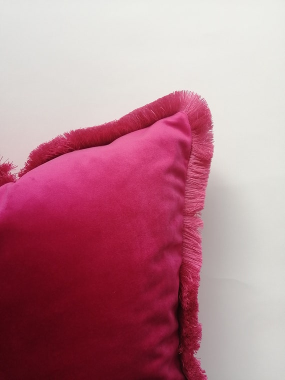 Hot Pink Velvet Fringe Pillow Bright Pink Velvet Cushion Pink Velvet Fringe Pillow Cushion Etsy Canada
