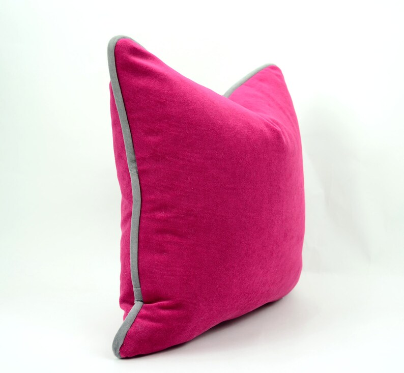 Pink and Grey Piping Pillow Case // Raspberry Velvet Pillow // Etsy