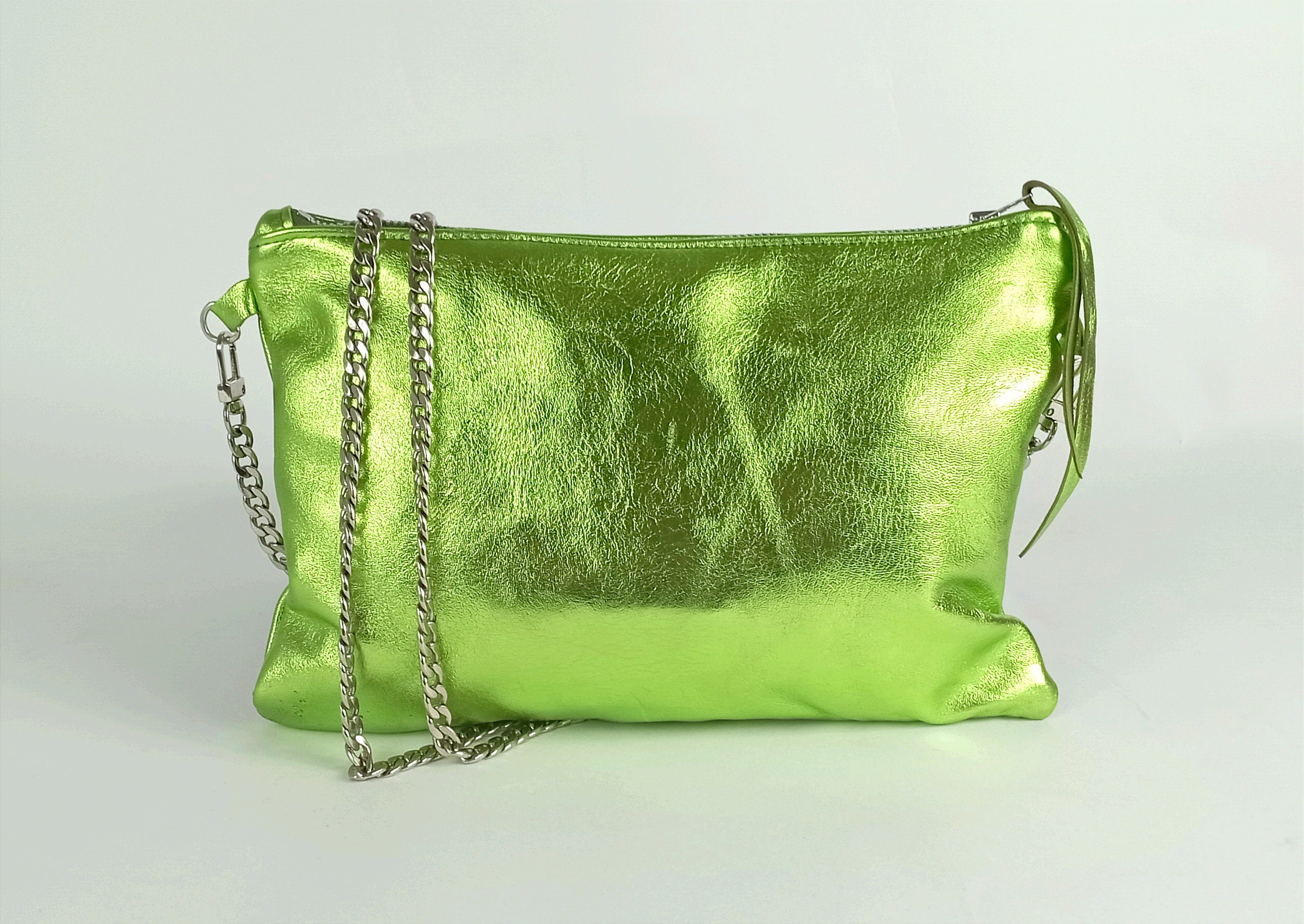 Neon green top clutch purse