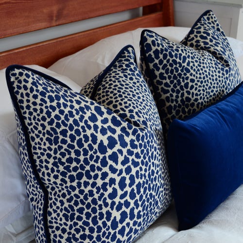 Blue Leopard Print Pillow Cover // Leopard Print Cushion // Etsy