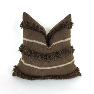 Brown fringe pillow // fringed cushion // chocolate brown tassel pillow