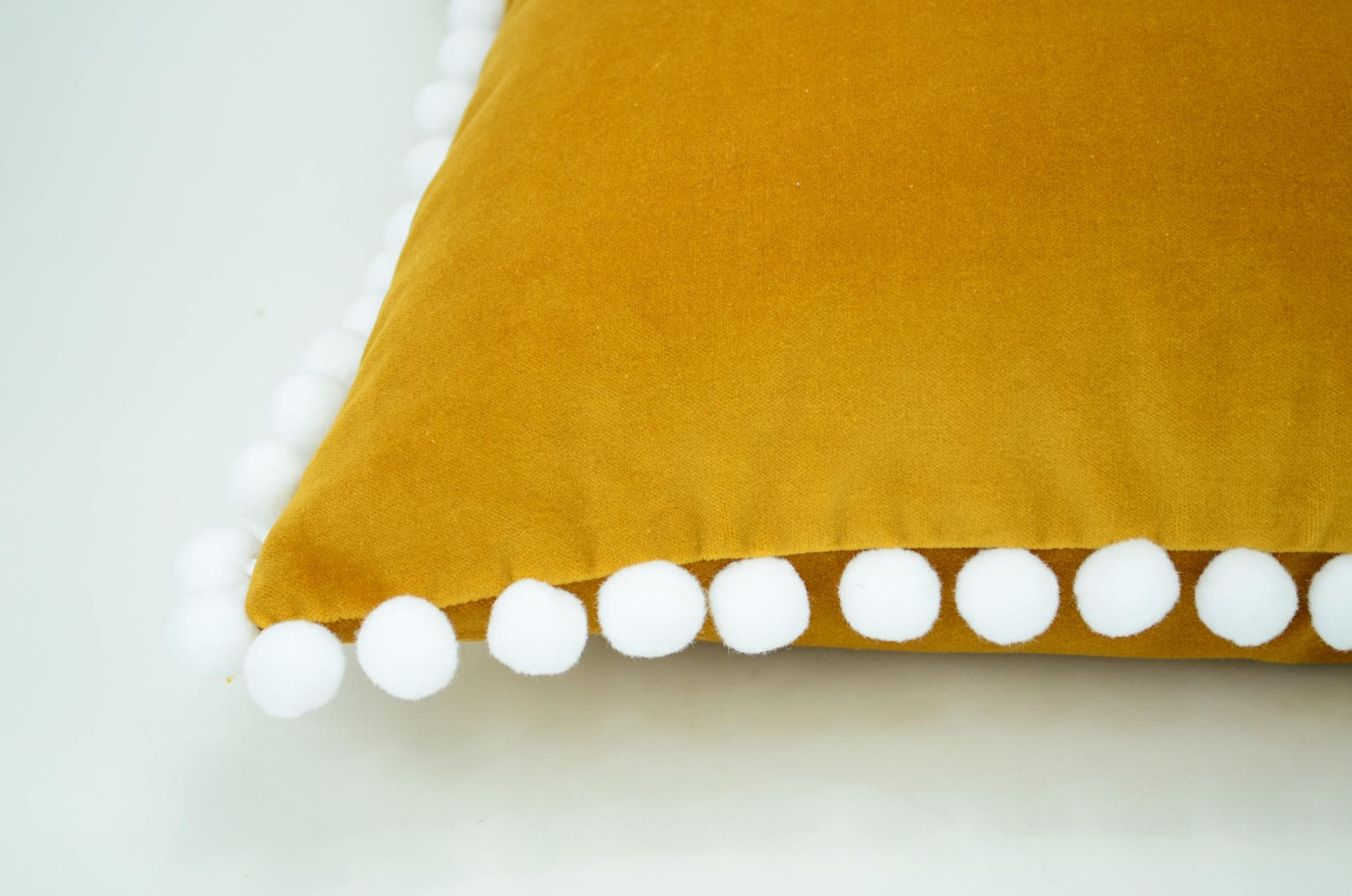Mustard Pillow With Pom Poms // Pom Pom Cushion // Pom Pom Etsy