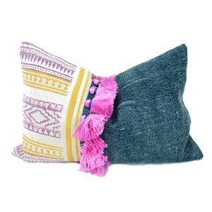 woven tassel cushion // woven tassel pillow // yellow tassel cushion // texture pillow // woven cushion