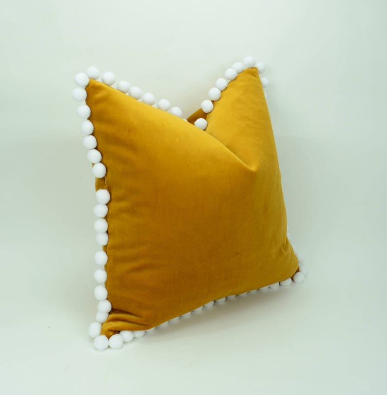 Mustard Pillow With Pom Poms // Pom Pom Cushion // Pom Pom Etsy New