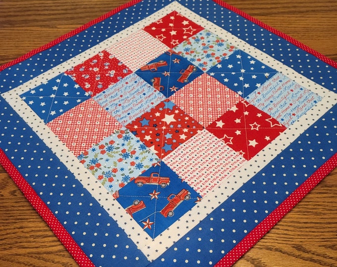 Patriotic Quilted Table Topper: Red White Blue Patchwork, 18x18 - Etsy