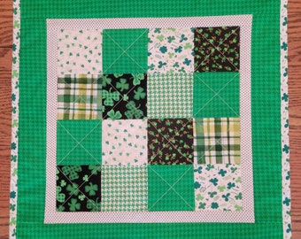 St. Patrick's Quilted Table Topper, Green Shamrock Table Decor, St. Patrick's Day Square Large Placemat