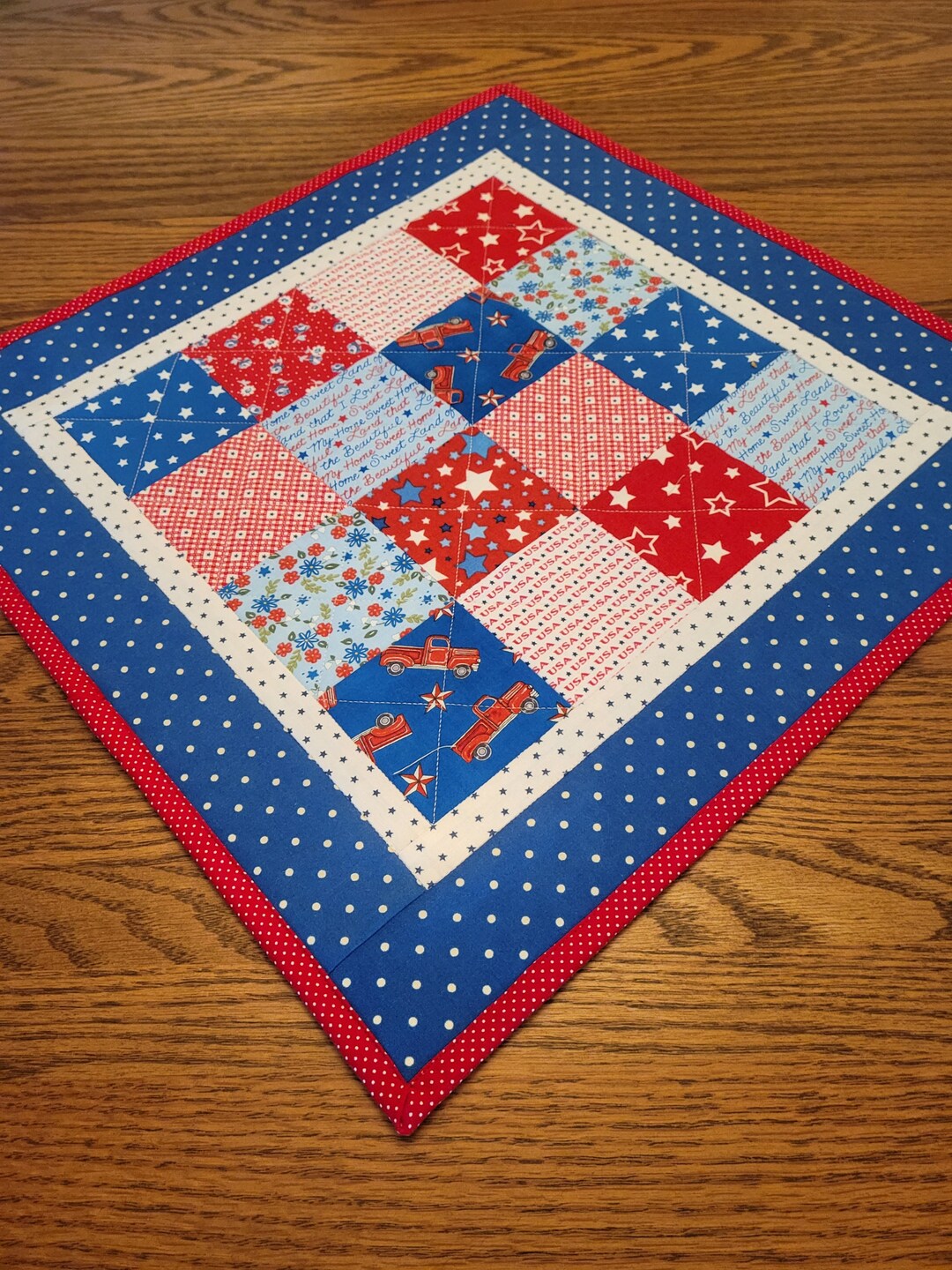 Patriotic Quilted Table Topper: Red White Blue Patchwork, 18x18 - Etsy