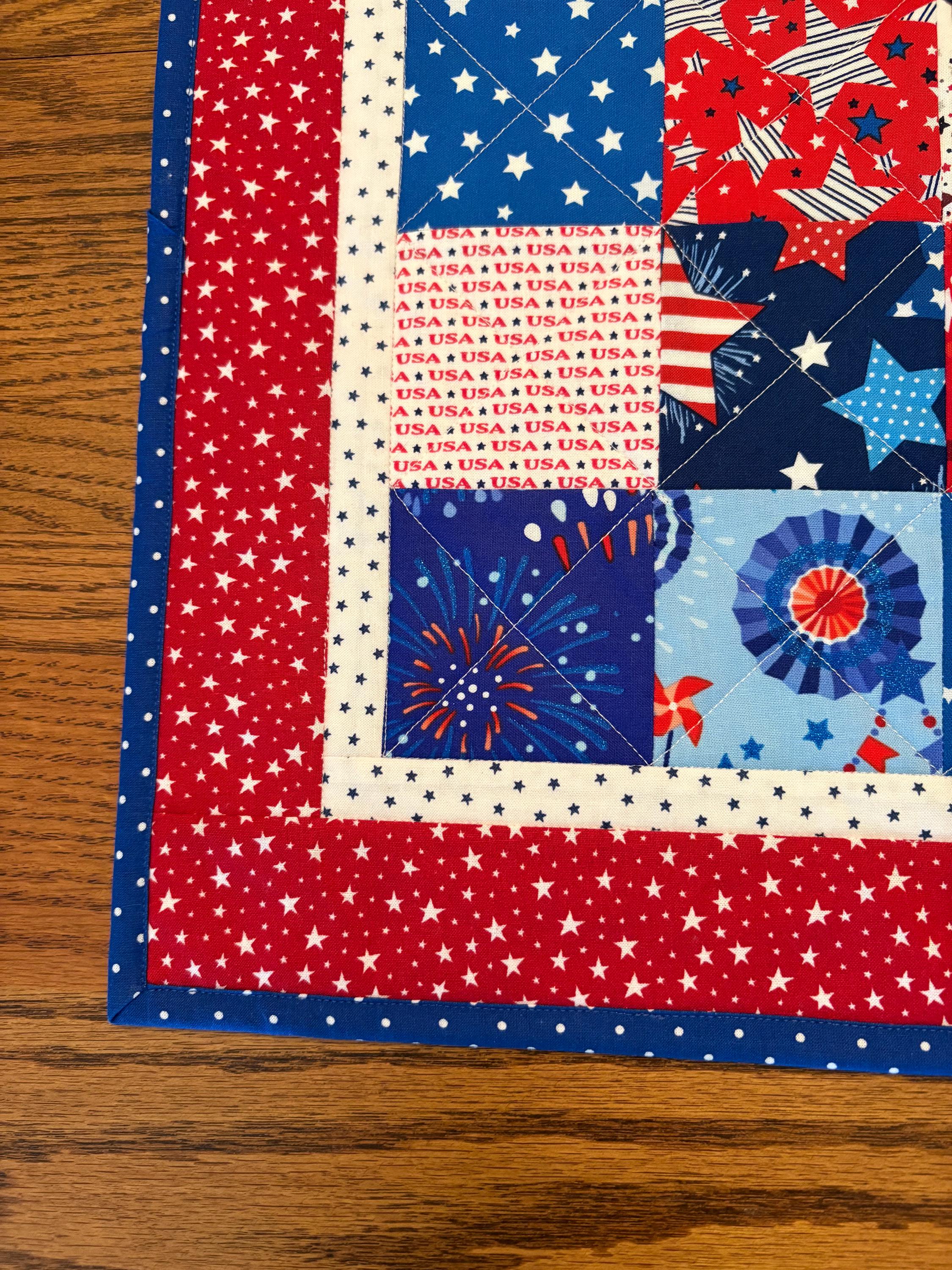 Patriotic Quilted Table Topper, Red White and Blue Quilted Runner ...
