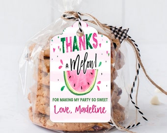 Thanks A Melon Watermelon Birthday Party Favor Gift Tag - Personalized Girls Party Theme Favors - Custom Tag ONLY