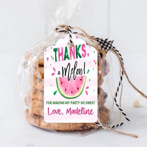Thanks A Melon Watermelon Birthday Party Favor Gift Tag - Personalized Girls Party Theme Favors - Custom Tag ONLY