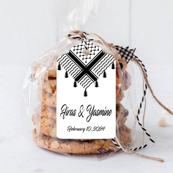 Palestine Keffiyeh Favor Gift Tag - Personalized Palestinian Theme Favors - Custom Tag With Organza Bag