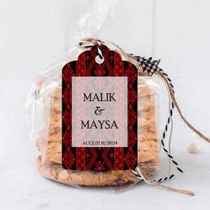 Étiquettes de faveur pour le thème de la douche de remerciement au henné Tatreez - Sachet de bonbons pour cadeaux de fiançailles de mariage - Et nous vous avons créés par paires Islamique - Mots clés uniquement