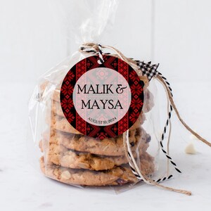 Étiquettes de faveur sur le thème de la douche Tatreez au henné rondes - Sachet de bonbons pour fiançailles pour mariage - Et nous vous avons créés par paires Islamique - Mots clés uniquement