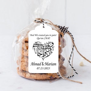 Thank You Bridal Shower Theme Favor Tags with Organza Bags - Engagement Wedding Treat Candy Bag - And We Created You In Pairs Islamic