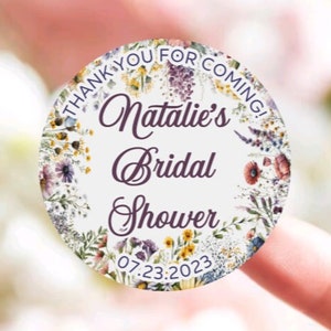 Flower Stickers Favor Tags - Bridal Shower Wild Flower Theme Thank You Favor Sticker - Custom Personalized Party Engagement Bachelorette