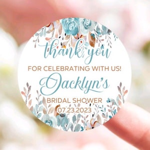 Flower Stickers Favor Tags - Bridal Shower Floral Theme Thank You Favor Sticker - Custom Personalized Party Favors Engagement Bachelorette