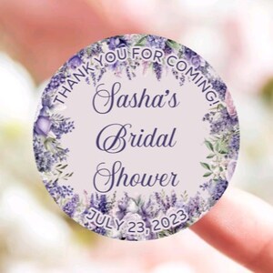 Flower Stickers Favor Tags - Bridal Shower Purple Lavender Theme Thank You Favor Sticker - Custom Personalized Party Engagement Bachelorette