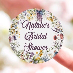 Flower Stickers Favor Tags - Bridal Shower Wild Flower Theme Thank You Favor Sticker - Custom Personalized Party Engagement Bachelorette
