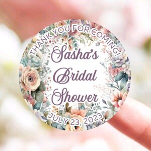 Flower Stickers Favor Tags - Bridal Shower Purple Floral Theme Thank You Favor Sticker - Custom Personalized Party Engagement Bachelorette