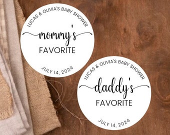 Mommy&#39;s Favorite and Daddy&#39;s Favorite Candy Stickers -  Baby Shower Favor Tags - Thank You Favor Sticker