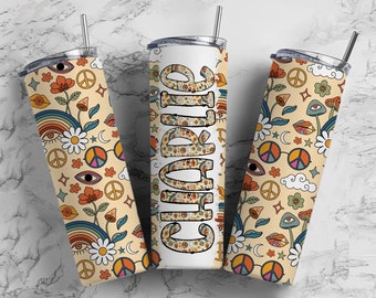 Custom 20oz Tumbler for Hot Cold Drinks - Vintage Hippie Peace Sign Floral - Personalized Gift for Her - Customized Insulated Cup