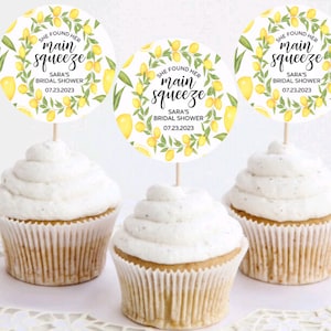 Personalized Bridal Shower Cupcake Topper on Toothpicks - Lemon Citrus Theme Baby Shower Toppers - Choose Your Size