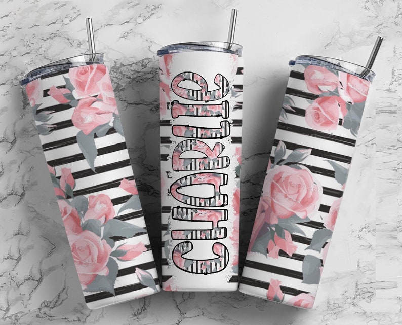 Custom 20oz Tumbler for Hot Cold Drinks Black Stripes Pink Etsy