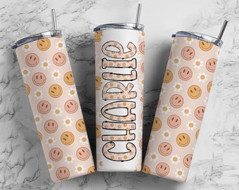 Custom 20oz Tumbler for Hot Cold Drinks - Retro Happy Smile Face Design - Personalized Gift for Her - Customized Insulated Cup