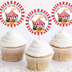 Circus - Personalized Circus Birthday Cupcake Topper on Toothpicks - Custom Circus Animal Theme Toppers - Choose Your Size