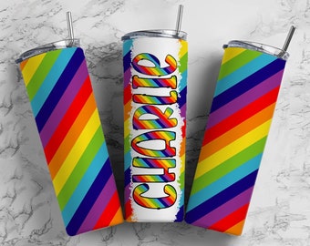 Custom 20oz Tumbler for Hot Cold Drinks - Rainbow Flag Design - Personalized Gift for Her - Customized Insulated Cup