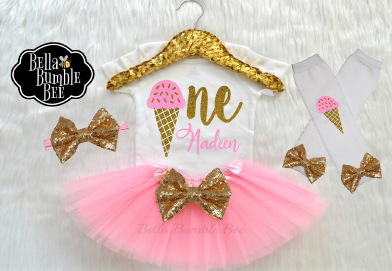Baby Girl Ice Cream Cone Birthday Bodysuit Shirt One Custom Etsy