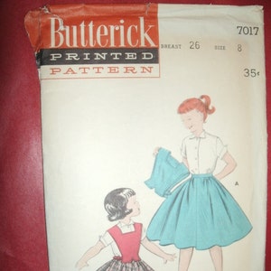 Vintage Butterick 7017 Sewing Pattern Girls Size 8 Skirt, Blouse, Poncho
