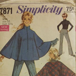 UNCUT  and FF Pattern Pieces except for 2 pattern pieces Vintage Simplicity 7871 Sewing Pattern Size 14 Ponchos and Bell Bottom Pants