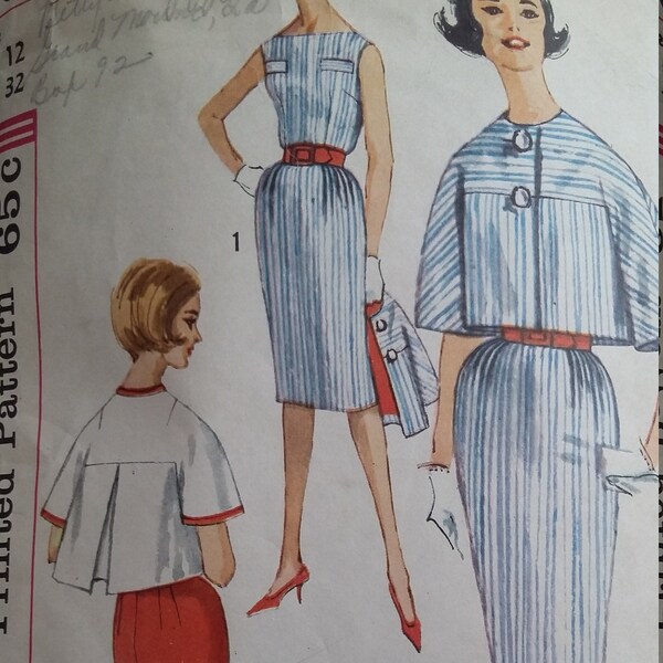 Mostly Uncut Pattern pieces Vintage Simplicity 3865 Sewing pattern size 12 One Piece Dress and Jacket