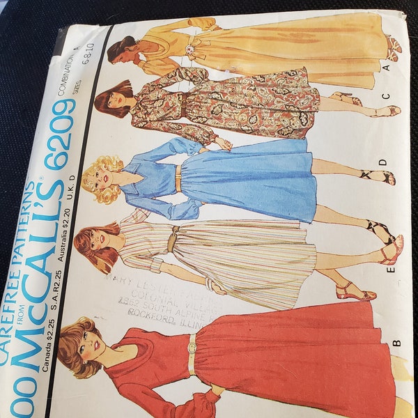 McCalls 6209 sewing pattern sizes 6-8-10 Dresses with cowl collar, jewel neckline, etc. UNCUT and FF pattern pieces