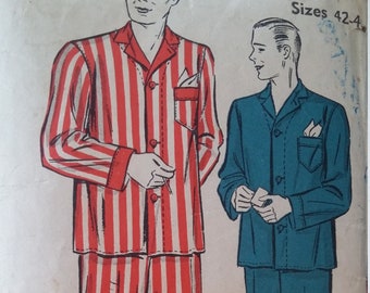 Vintage DuBarry 2458B sewing pattern Sizes 42-44 Men's Pajamas 1940s sleepwear umprinted pattern pieces