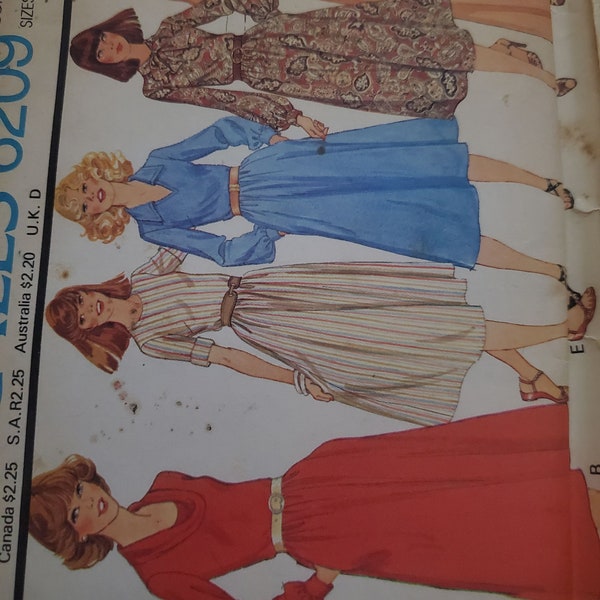 McCalls 6209 sewing pattern sizes 14-16-18 Dresses with cowl collar, jewel neckline, etc. UNCUT and FF pattern pieces