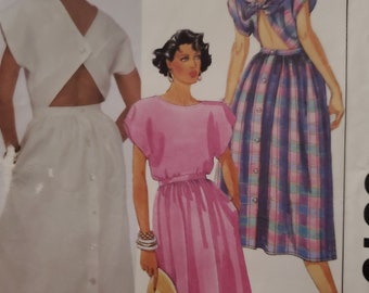 dress with back opening andwith button back band McCalls 9619 sewing pattern  size 1o rare pattern uncut pieces FF